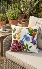 Embroidered Botanical Garden Luxury Accent Cushion, Butterflies & Floral Motif - 45x45 cm - Image 2