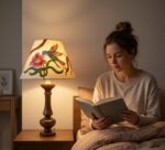 Table Lamp, Rustic Folk Art, Bedside & Living Room, Wood, Natural Brown - Image 4