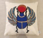 Pharaoh Scarab Embroidered Luxury Accent Cushion, Premium Fabric - 45x45 cm