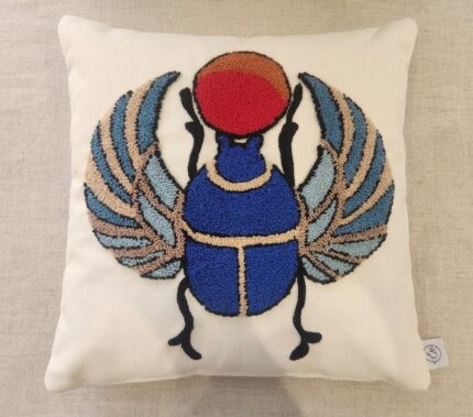 Pharaoh Scarab Embroidered Luxury Accent Cushion, Premium Fabric - 45x45 cm