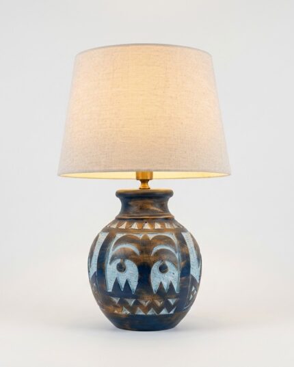 Table Lamp, Neo-Traditional Celestial, Bedside & Living Room, Poetry, Dark Brown & Blue