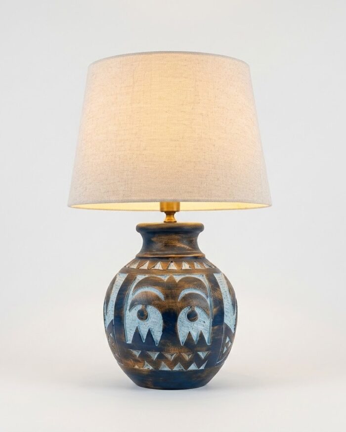 Table Lamp, Neo-Traditional Celestial, Bedside & Living Room, Poetry, Dark Brown & Blue - Image 1