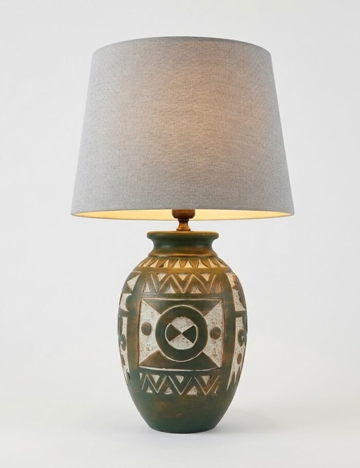 Table Lamp, Antique Folk Art, Bedside & Living Room, Poetry, Distressed Bronze & White - Image 1