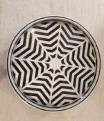 Modern Geometric Round Wooden Serving Tray with Inlaid Mother of Pearl, 45 cm