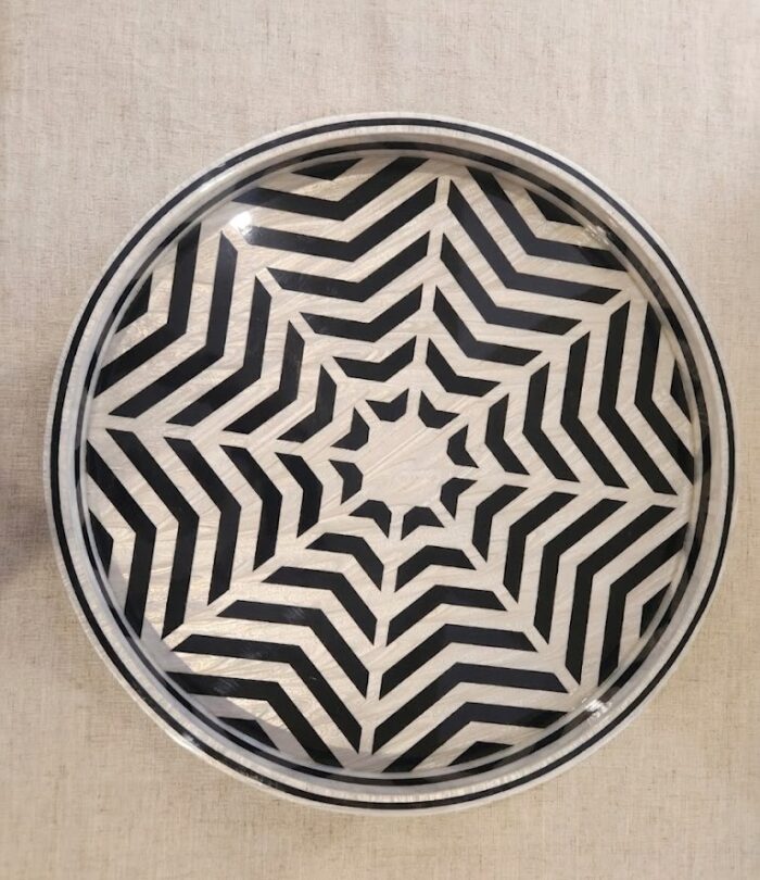 b5f1b1c9-4994-4da8-94de-ba45941eda9a-1.jpg Modern Geometric Round Wooden Serving Tray with Inlaid Mother of Pearl, 45 cm - Image 1