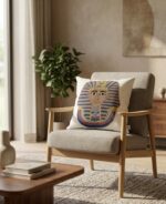 Tutankhamun Pharaoh Embroidered Luxury Accent Cushion, Premium Fabric - 45x45 cm - Image 2