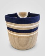 Storage Basket & Tissue Box Cover Set For Home Organizing & Styling, Handcrafted Jute, Beige & Navy Blue - Image 4