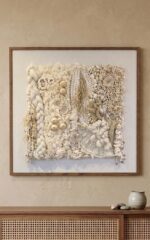 Organic Fiber & Seashell Relief Wall Art – Handmade Textured Frame