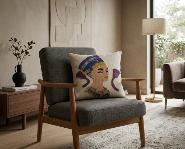 Queen Nefertiti Embroidered Luxury Accent Cushion, Premium Fabric - 45x45 cm - Image 2