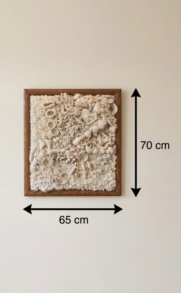 Neutral Fiber & Shell Mixed Media Wall Art – Handwoven Textured Piece - Image 2