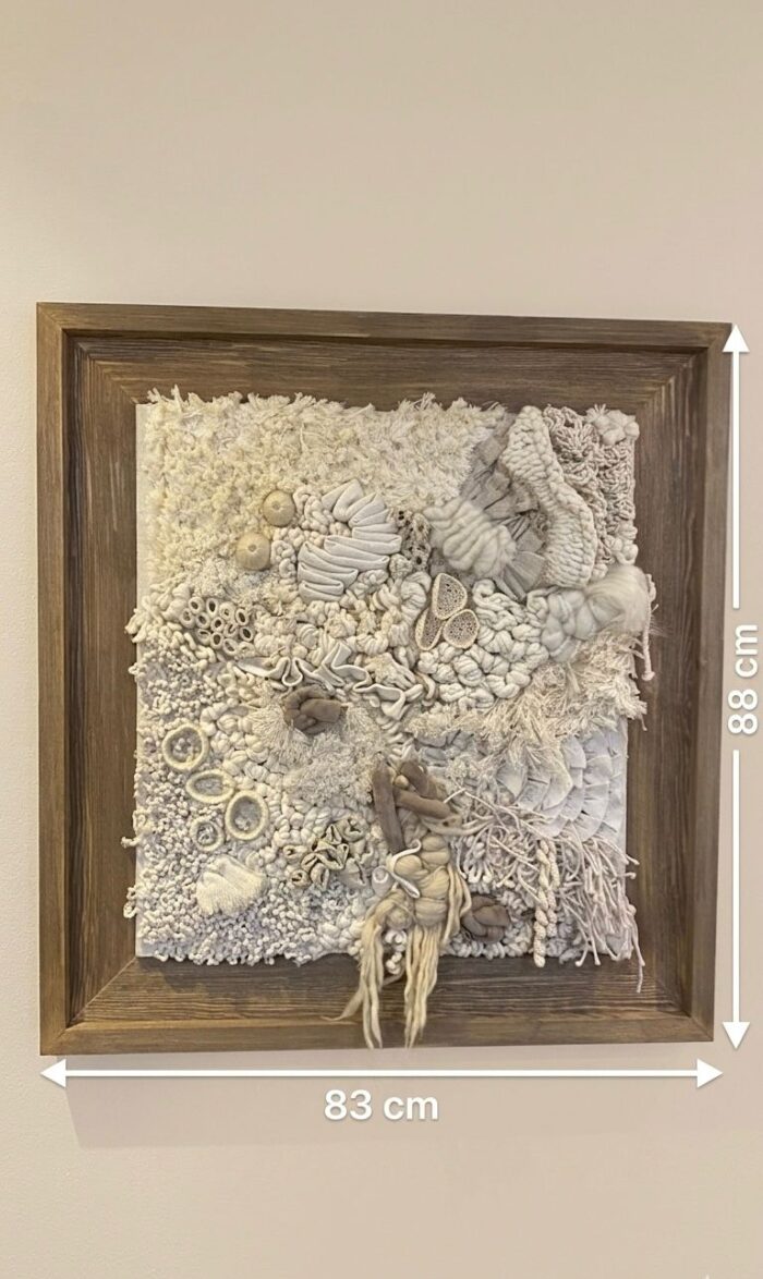 Handwoven Fiber & Shell Textured Wall Art – Organic Neutral Relief Frame - Image 3