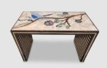 Luxury Handcrafted Mother of Pearl Inlaid Wooden Side Table – Multi Color - Image 4