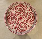 Intricate Red Floral Vines Round Wooden Serving Tray, 45 cm