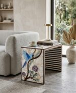 Luxury Handcrafted Mother of Pearl Inlaid Wooden Side Table – Multi Color - Image 5