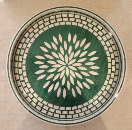 Emerald Green Mosaic Bloom Wooden Serving Tray, 45 cm