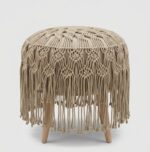 Artisan Handmade Macramé Pouf – Bohemian Cotton Ottoman with Detailed Knotwork and Fringe Edges - Image 4