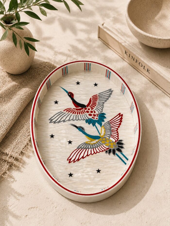 Handcrafted Oval Serving Tray with Mythical Bird Motifs, 55x35Cm, Multicolor - Image 3