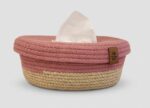 Storage Basket & Tissue Box Cover Set For Home Organizing & Styling, Handcrafted Jute, Beige & Pink - Image 2
