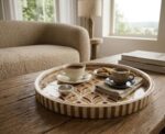 Art Deco Gold and Burgundy Fan Wooden Serving Tray, 45 cm - Image 2