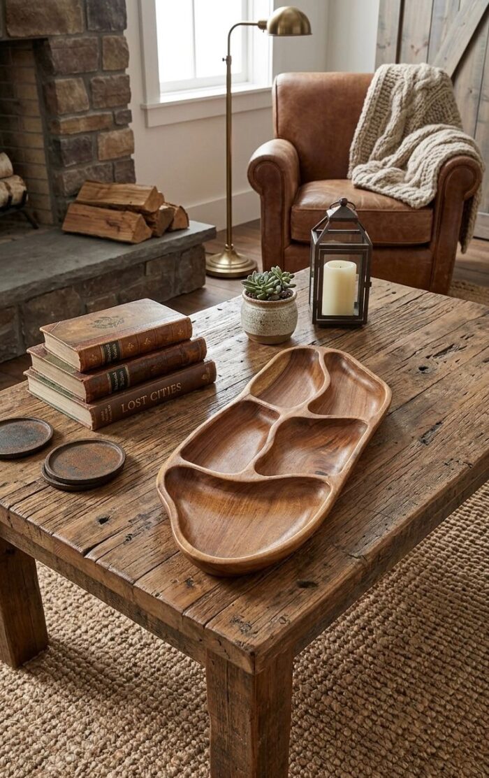 Natural Live Edge Wooden Serving Tray - 5 Compartment Handcrafted Snack Platter - Image 2
