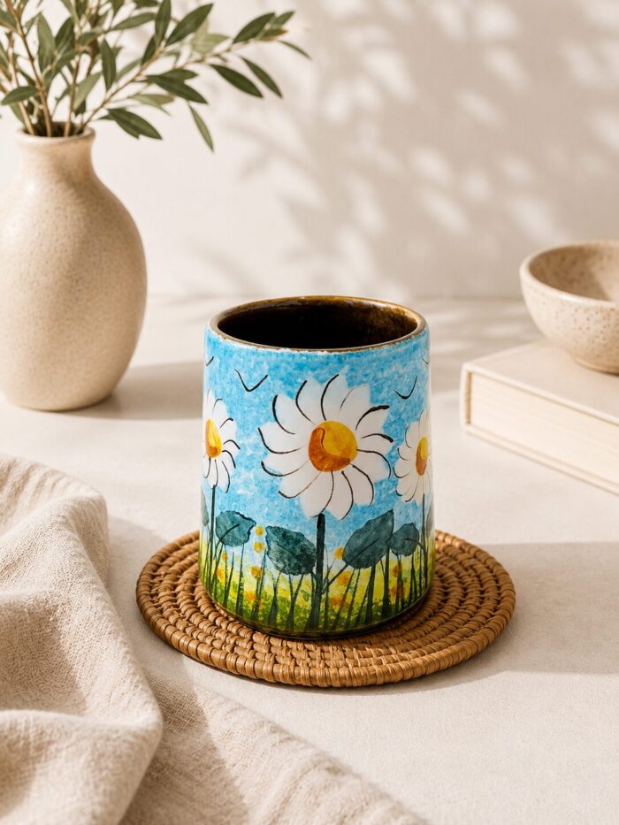 Handmade Daisy Floral  Coffee Mug – Hand-Painted Artisan Stoneware Cup - Image 2