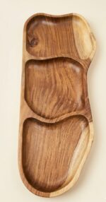 Natural Live Edge Wooden Serving Tray - 3-Compartment Handcrafted Snack Platter - Image 7