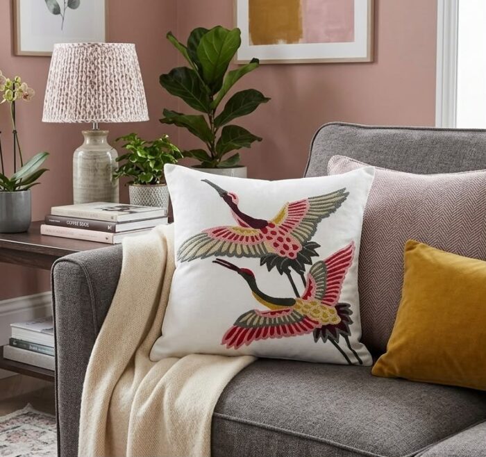 Embroidered Hummingbird Decorative Throw Pillow  | Handmade Bird Cushion | Boho Home Decor - Image 3