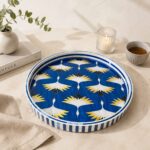 Azure Crane Round Serving Tray – Handmade Mother of Pearl Inlay