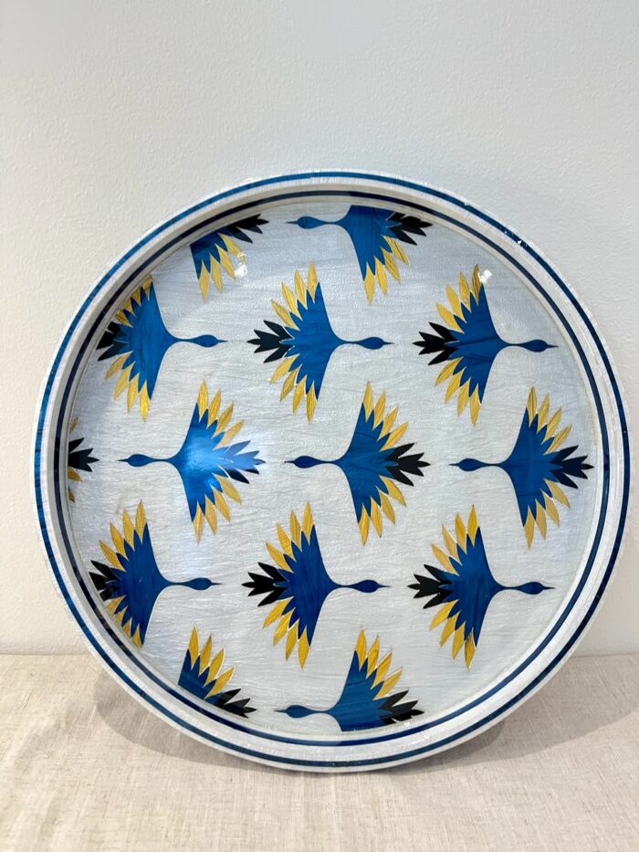 Ivory Crane Round Serving Tray – Handmade Mother of Pearl Inlay - Image 4