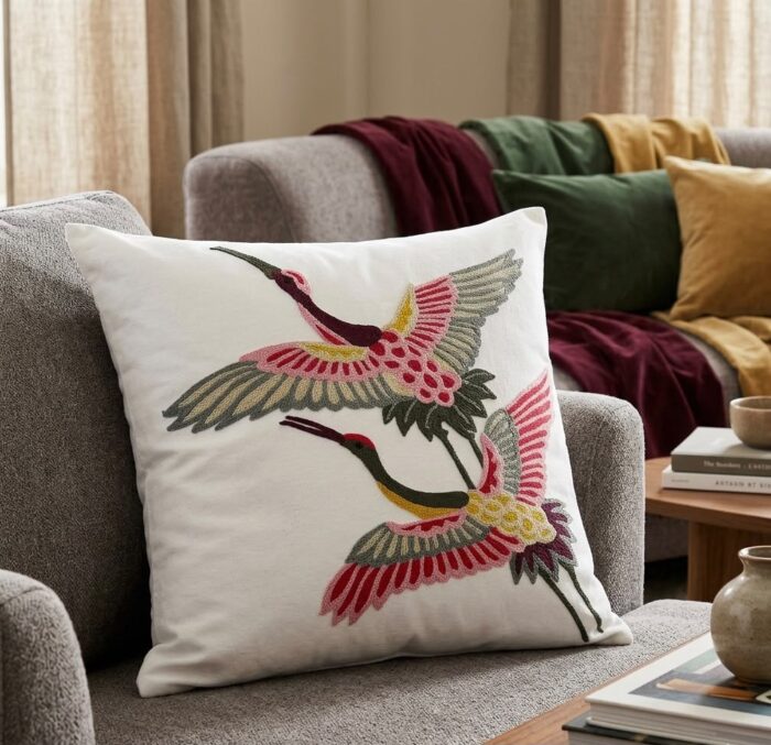 Embroidered Hummingbird Decorative Throw Pillow  | Handmade Bird Cushion | Boho Home Decor - Image 2