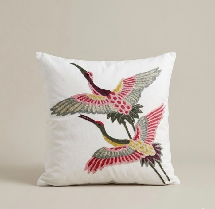 Embroidered Hummingbird Decorative Throw Pillow  | Handmade Bird Cushion | Boho Home Decor - Image 4
