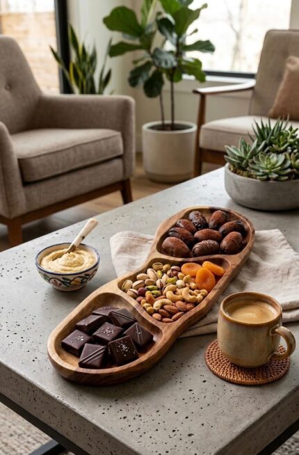 Natural Live Edge Wooden Serving Tray - 3-Compartment Handcrafted Snack Platter