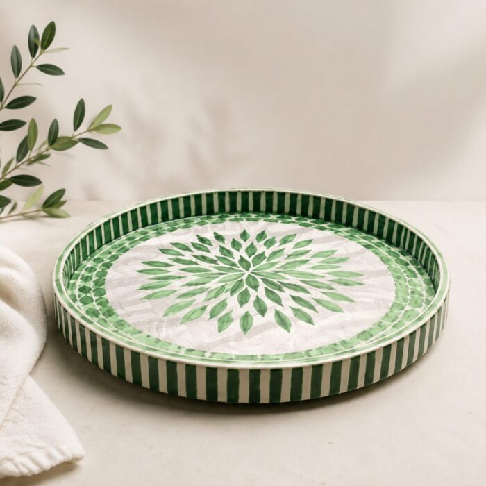Verdant Bloom Hand-Painted Decorative Tray - Image 1