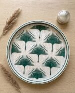 Handmade Mother of Pearl Round Tray – Green Palm Pattern | 45 cm
