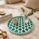 Emerald Clover Round Serving Tray – Handmade Mother of Pearl Inlay - Image 2