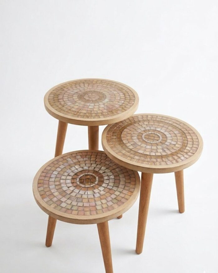 Handmade Mother-of-Pearl Mosaic Nesting Side Tables – Set of 3 - Image 2