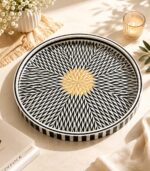 Handcrafted Black & White Mother of Pearl Round Serving Tray