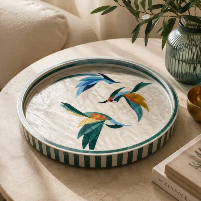Birds of Paradise Mother-of-Pearl Decorative Tray - Image 1