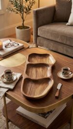 Natural Live Edge Wooden Serving Tray - 3-Compartment Handcrafted Snack Platter - Image 8