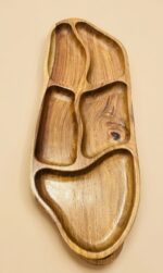 Natural Live Edge Wooden Serving Tray - 5 Compartment Handcrafted Snack Platter - Image 4