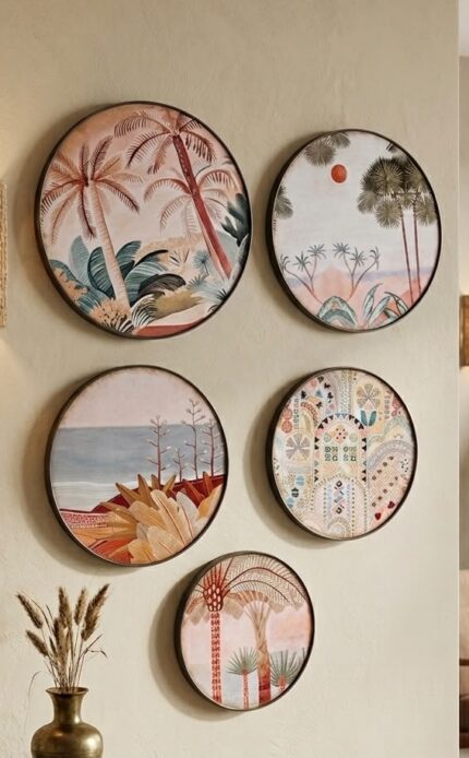 Set of 5 Handmade Wooden Wall Plates | Desert Oasis Handmade Wooden Wall Plates Set | Rustic Farmhouse &