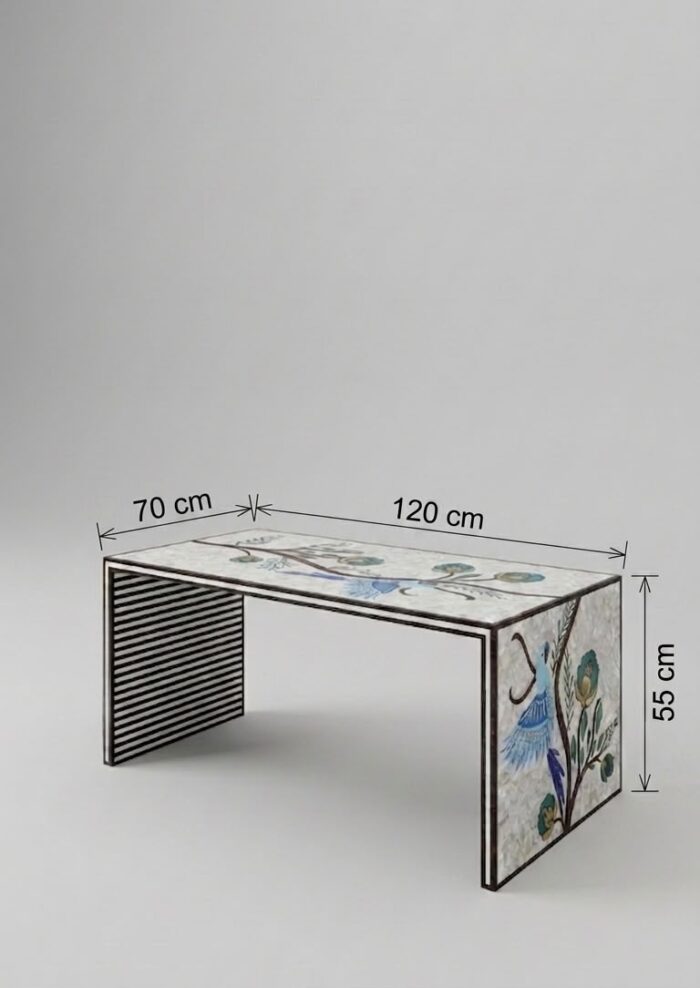 Luxury Mother-of-Pearl Floral Console Table – Handcrafted Wooden Statement Piece - Image 3