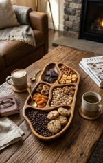 Natural Live Edge Wooden Serving Tray - 5 Compartment Handcrafted Snack Platter