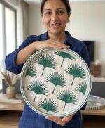 Handmade Mother of Pearl Round Tray – Green Palm Pattern | 45 cm - Image 2