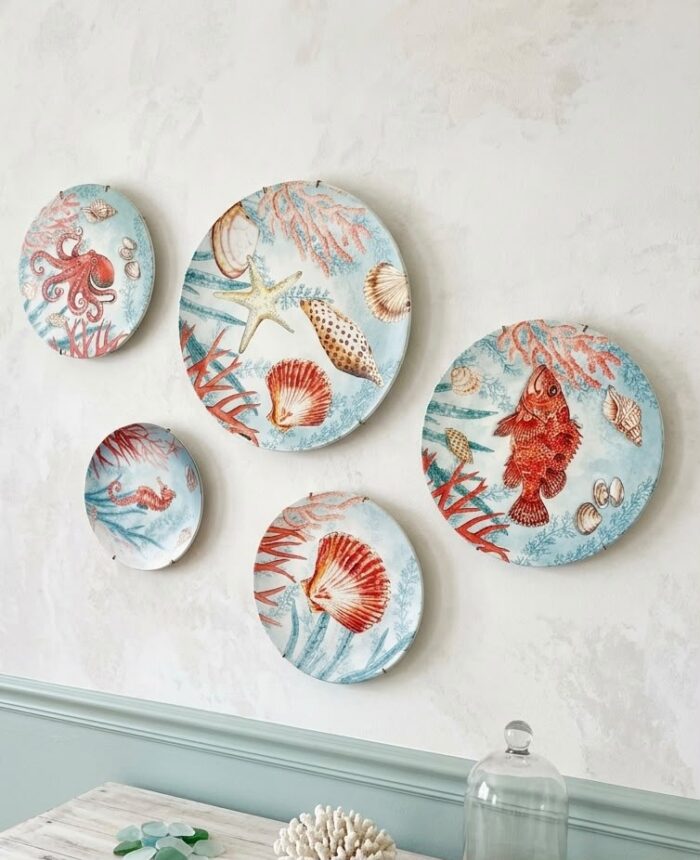 Set of 5 Handmade Wooden Wall Plates | Handmade Coastal Wooden Wall Plates Set| Nautical Wooden Wall Art - Image 1