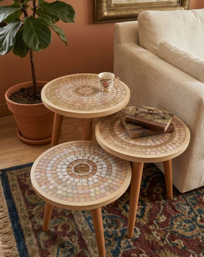 Handmade Mother-of-Pearl Mosaic Nesting Side Tables – Set of 3 - Image 5