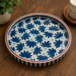 Handcrafted Blue and White Floral Mother of Pearl Round Serving Tray - Image 2