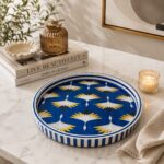 Azure Crane Round Serving Tray – Handmade Mother of Pearl Inlay - Image 2