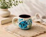 Handmade Coastal Blue Fish Ceramic Mug – Hand-Painted Artisan Coffee Cup (8 cm)