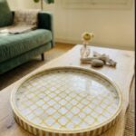 Handmade Mother of Pearl Round Tray – Golden Quatrefoil Pattern | 45 cm
